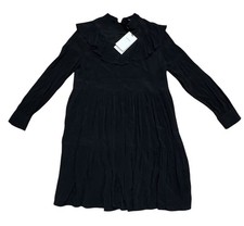 New Zara Womens Black Ruffled Dress Light Weight Tea Little Black Dress Size XS