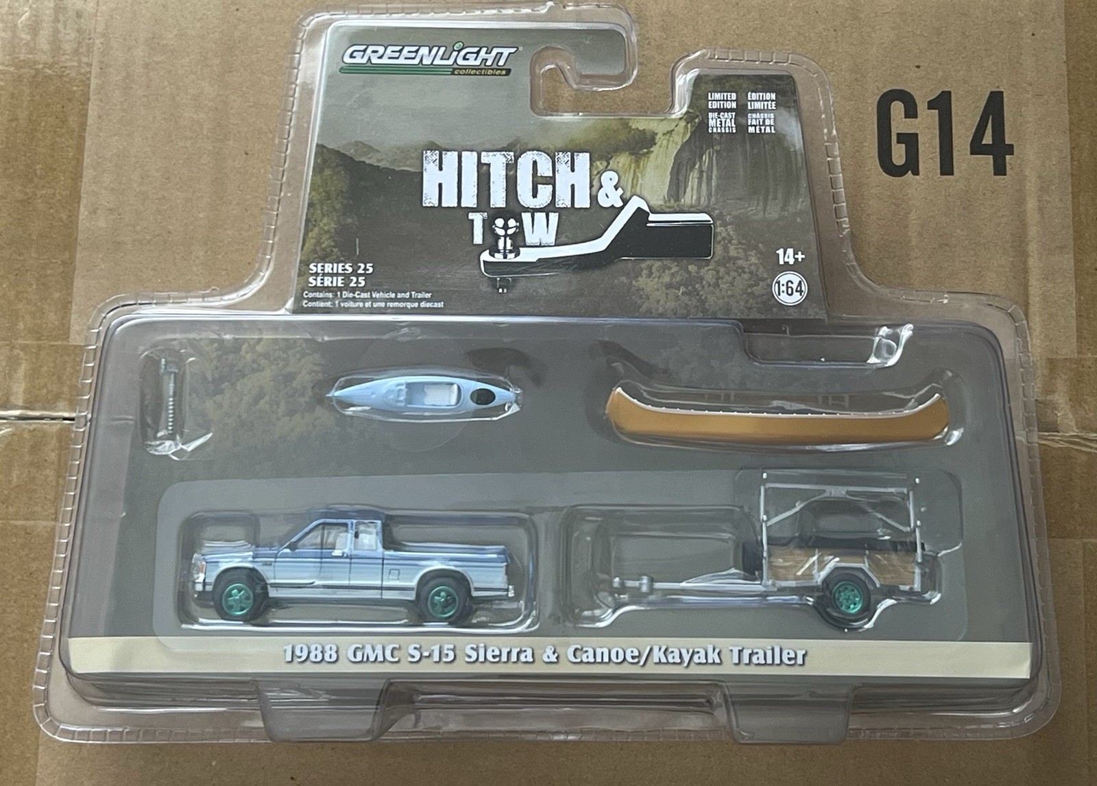 Greenlight Chase 1988 GMC S15 Sierra with Canoe Kayak Trailer Hitch Tow Series