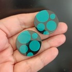 Zsiska Modernist Earrings Bold Retro Resin Deep Turquoise Dots Statement Vintage