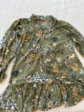 Free People Womens XS Green Floral Chiffon Lined Ruffle Button Sheath Dress