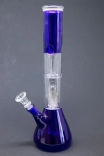 12" Glass Dark Purple Hookah Water Pipe Tobacco Double Percolator Bong 