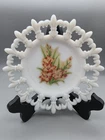 Vintage Westmoreland White Milk Glass Plate Orange Lillies Fleur De Lis Edge