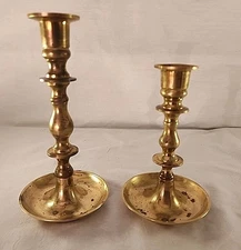 Vintage Pair Of Solid Brass Candlestick Holders 8" And 6" Tall  Made in India 