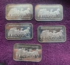 Lot of 5 Stagecoach Silver 1 oz .999 Fine Silver Art Bars 1/4 Divisible Vintage
