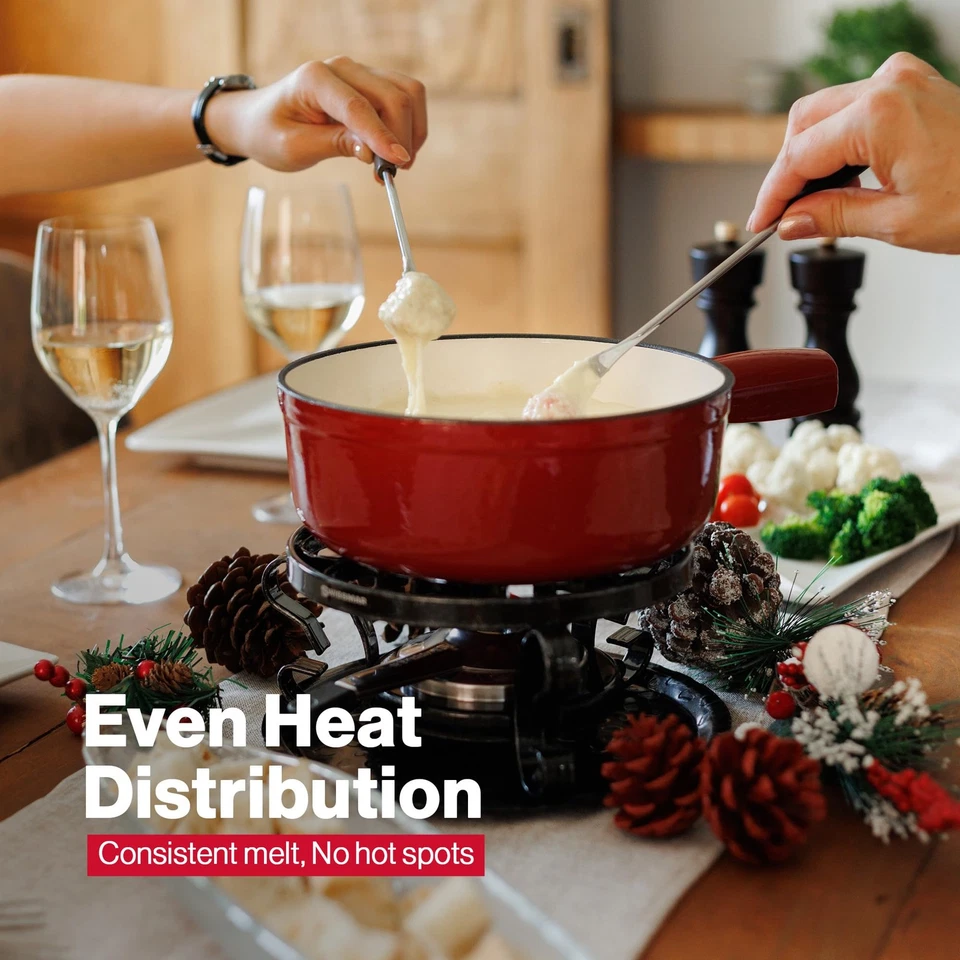 Juego de Fondue de Queso de Hierro Fundido Lugano, 9 Piezas, 2 QT / 2 L - Ideal para Derretir C... Foto 4 de 4