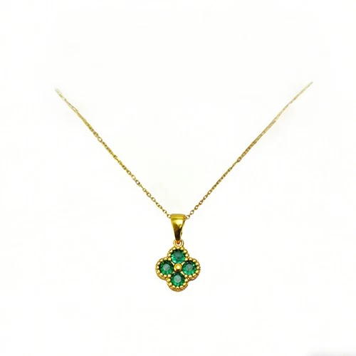 Green Four Leaf Clover Necklace Women 24K Gold Plated Pendant Lucky Gift - product listing photo