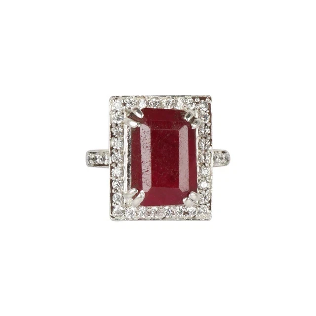 4.00Ct Lab-Created Ruby Halo Bridal Set Engagement Ring 14K White Gold Finish - Image 3 of 3