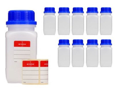 10x 350ml Weithalsflaschen, Laborflaschen, Vierkantflaschen, Plastikflaschen