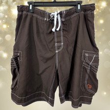 OP Ocean Pacific Swim Trunks Mesh Lined Brown/Orange Strip Men's -XL 40/42 