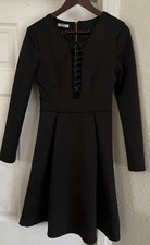 Goth Wednesday Black dress Lace Up Front Long sleeve Zip Up  SZ SM By zeagoo