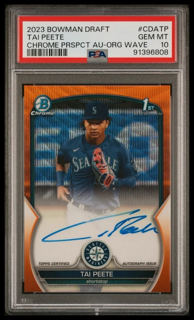 2023 Bowman Draft Tai Peete Chrome Auto Orange Wave Refractor /25 1st PSA 10