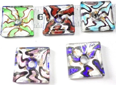 5 -30x30mm Colorful Glass Millefiori Murano Fuse Dichroic Square Made Pendants