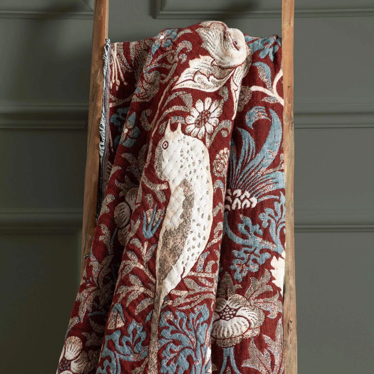 Morris & Co Strawberry Thief Jacquard Throw Berry