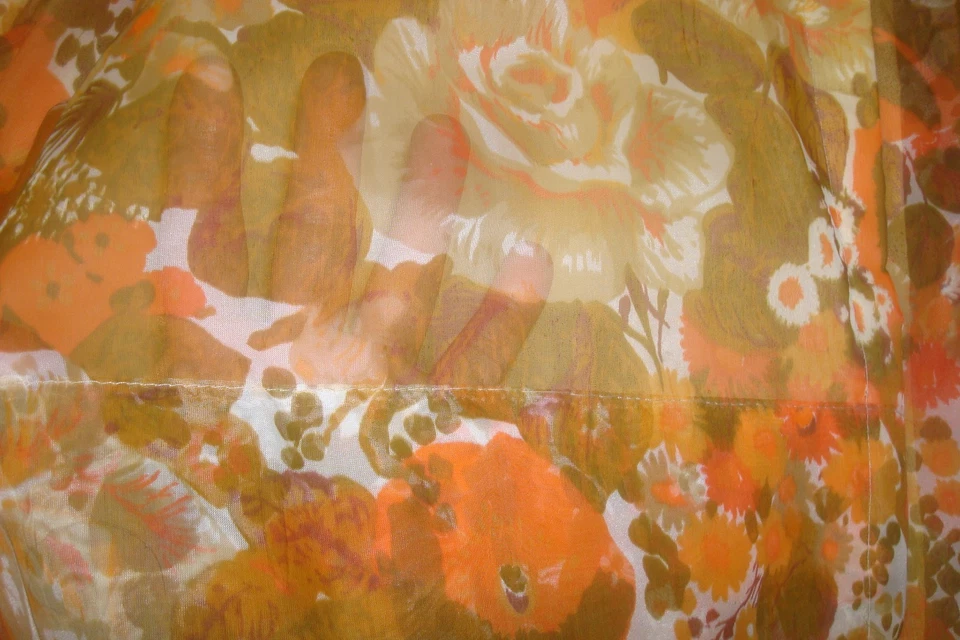 One Pr 2 pc Custom Lined DRAPES Sheer Poppy Pinch Pleat Curtains Orange 83" lg - Image 4 of 4