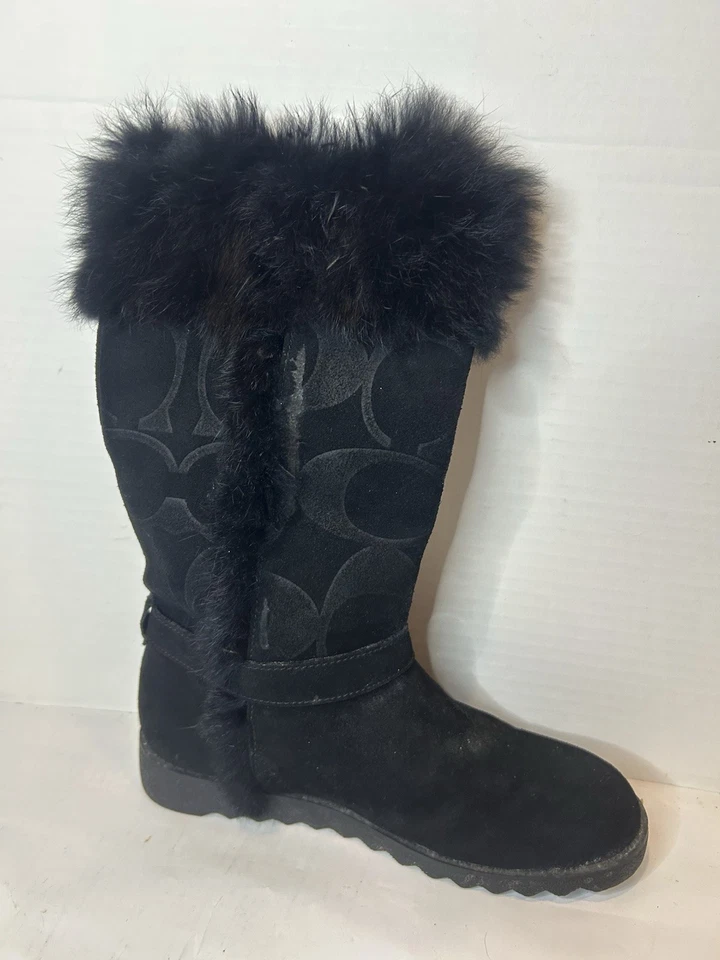 Botas negras Coach Deeann ribete de piel hebilla dorada negras media pantorrilla A7294 talla 7 1/2B Foto 4 de 4