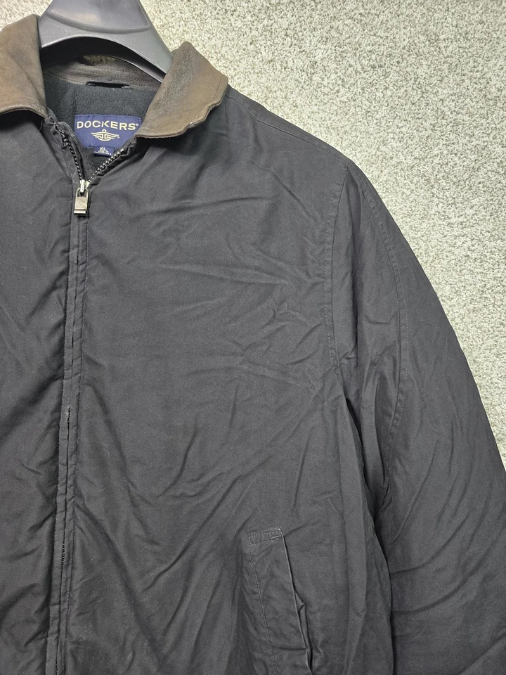 Dockers Jacket Mens XL Black Leather Collar Bomber Nylon Shell Fleece Lined - Image 4 of 4