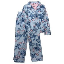 Girls Blue Flannel Disney Stitch Pajamas Sleep Set