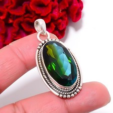 Green Bi-Colour Tourmaline Handmade 925 Sterling Silver Pendant 1.83" P96680