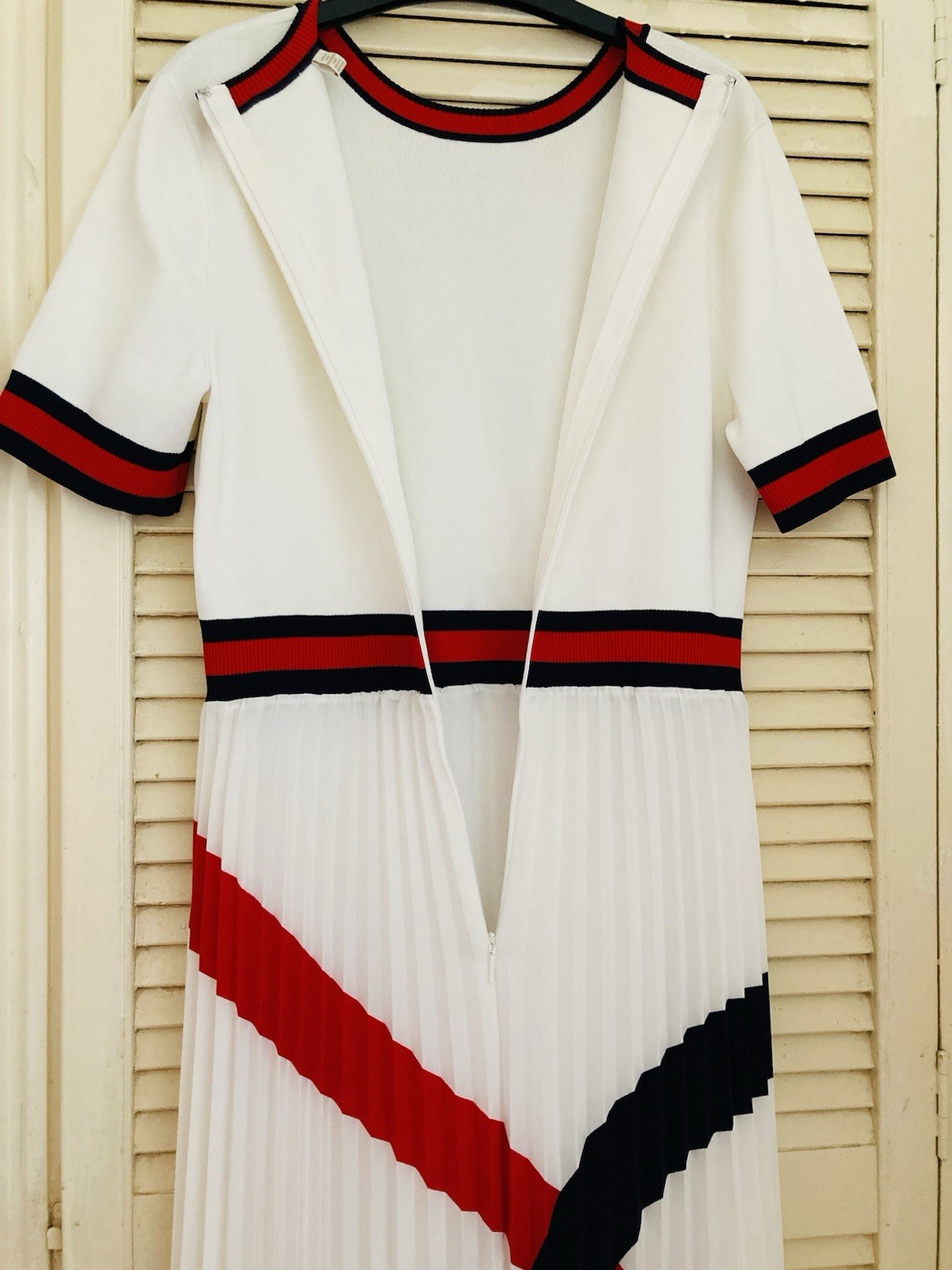 Ted Baker Womens Size 14 White Red Navy Colourblock Pleated Midi Jumper ...