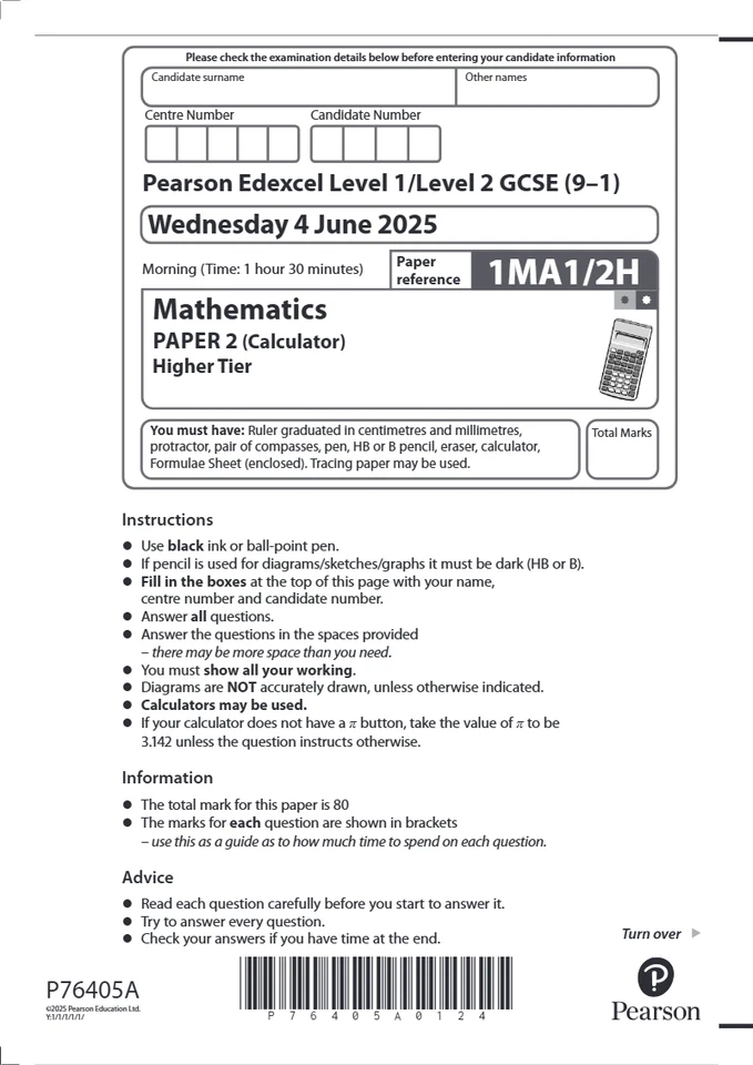 GCSE EDEXCEL MATHS JUNE 2025 ALL QUESTION PAPERS + MARKSCHEMES (1MA1/1H/2H/3H) - Image 3 of 4