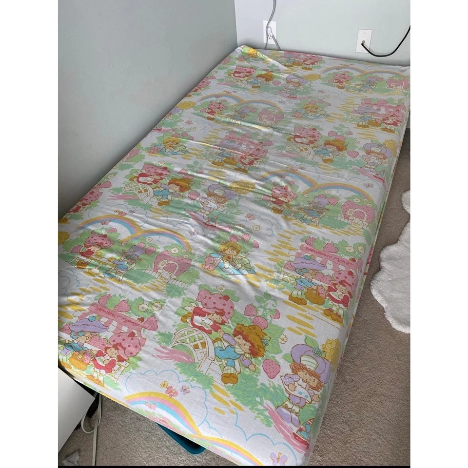 Conjunto de lençóis duplos vintage morango shortcake + cobertor/cobertor - Imagem 3 de 4