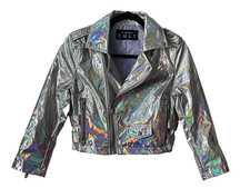 Rare New Deadstock Lip Service Cult Cropped Holographic Moto Jacket XS