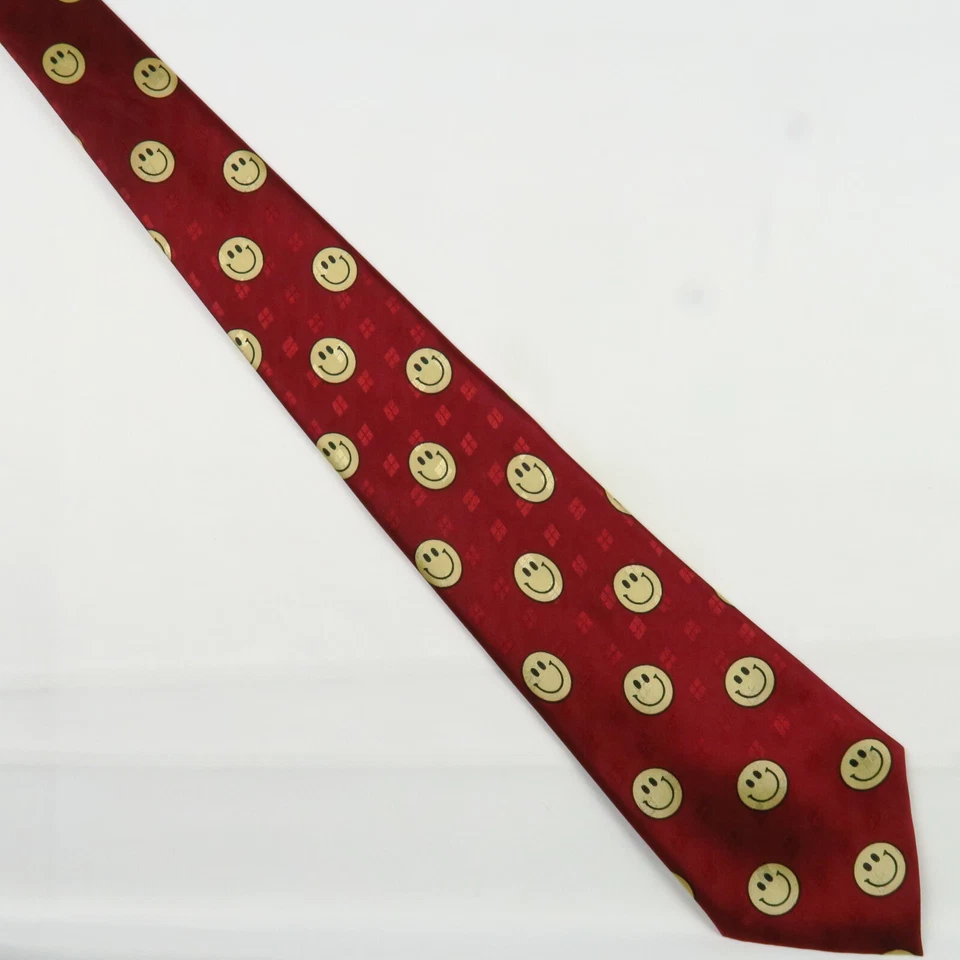 Corbata de cuello A. Rogers cara sonriente dorada roja para hombre 58"x3,75" poliéster hecha en Hong Kong Foto 2 de 4