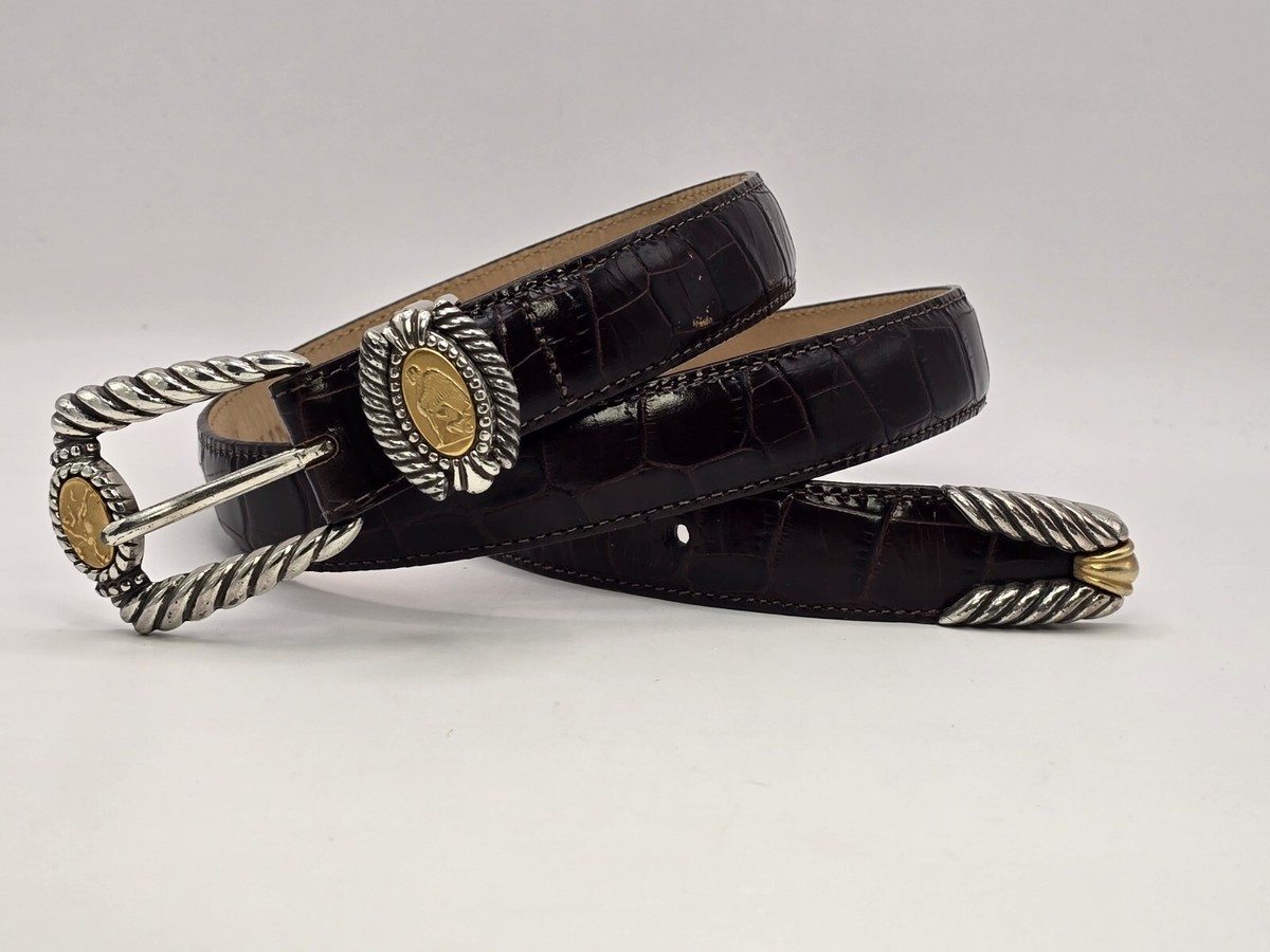 Vintage BRIGHTON Museum Silver & Gold Greco Roman Coin Belt Western Rodeo Brighton Museum Collection Brown Leather/Gold Coin Belt  main image 4