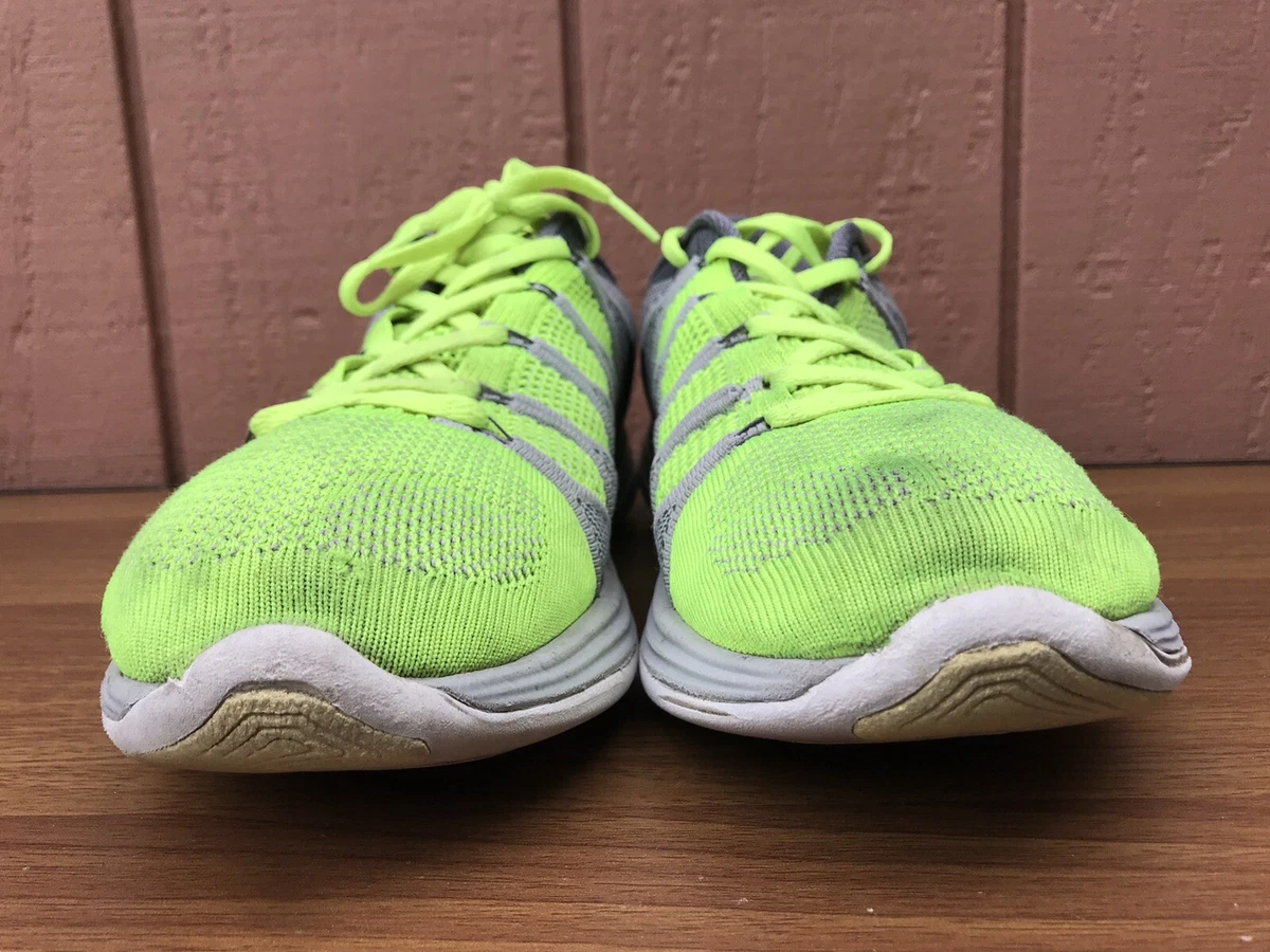 NIKE FLYKNIT LUNAR 2 RUNNING SHOES MEN US 11.5 GRAY VOLT GREEN