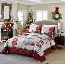 Queen Luxury Christmas Quilt & 2 Shams Red & Green New In Package MarCielo