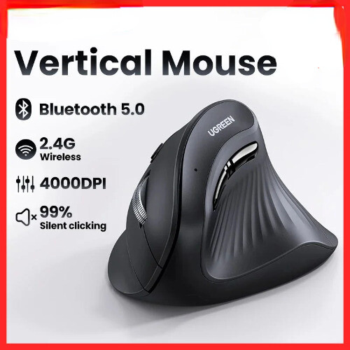 Wireless Bluetooth 5.0 Ergonomic Mouse 4000DPI 6 Mute Buttons for MacBook Tablet