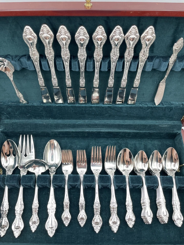 New! Vintage Silver Plated 55 PC Flatware Set For 8! W/Chest Classic Rose -Estia - Image 4 of 4