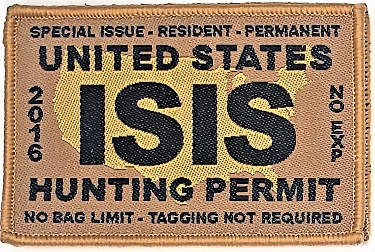 US ISIS Hunt Permit Tactical Embroidered Patch Tan Black Desert