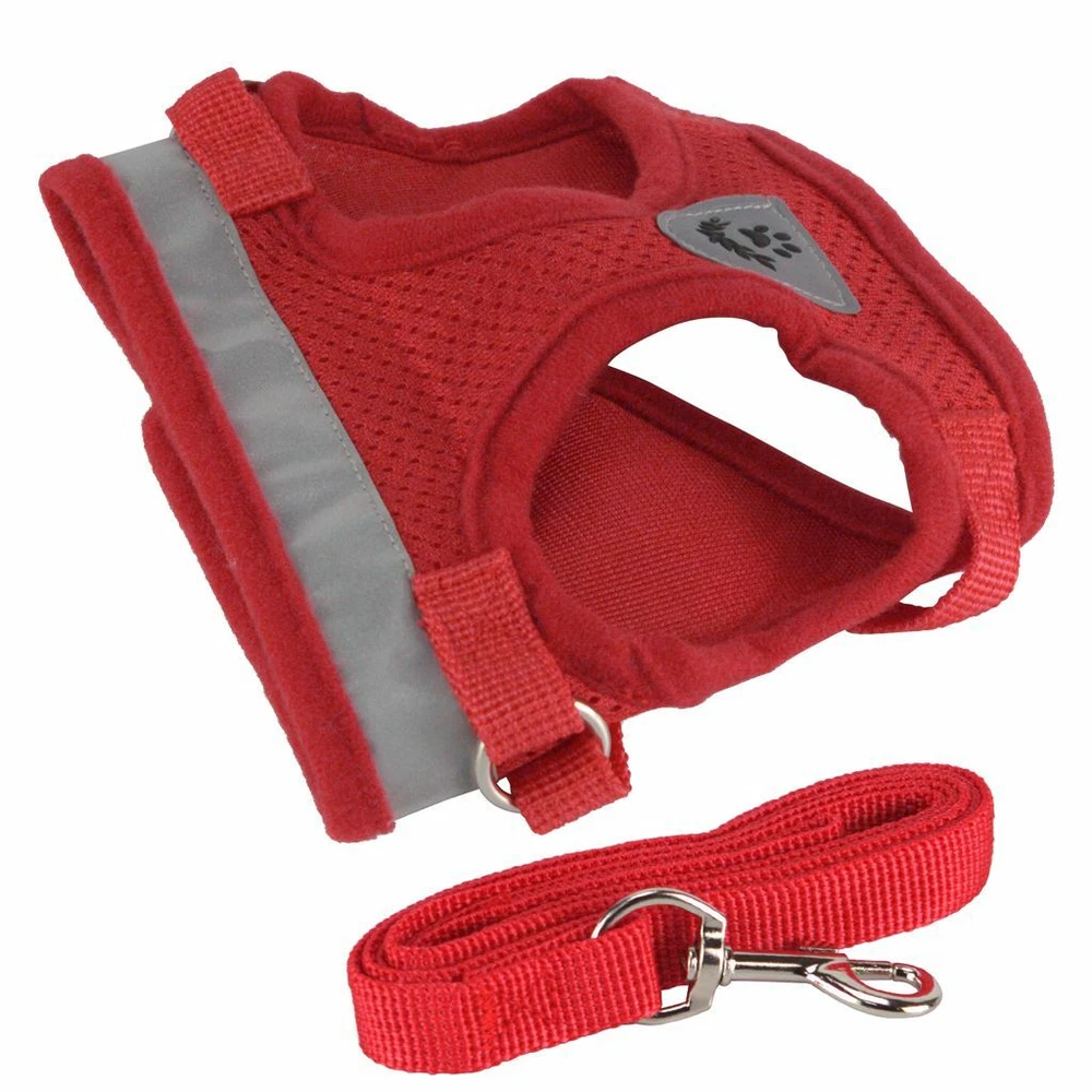 Dog Harness Pug Nylon Mesh Puppy Cat Harnesses Vest Reflective Walk Lead Leash