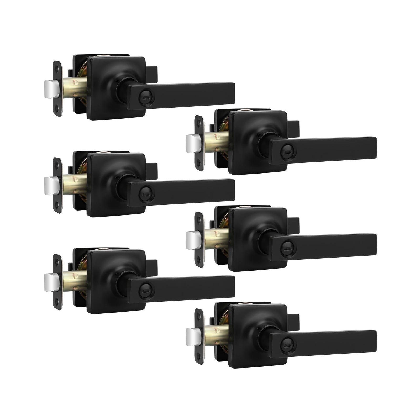 goldenwarm Black Door Handles 6 Pack, Matte Black Privacy Door Handle, Black ...