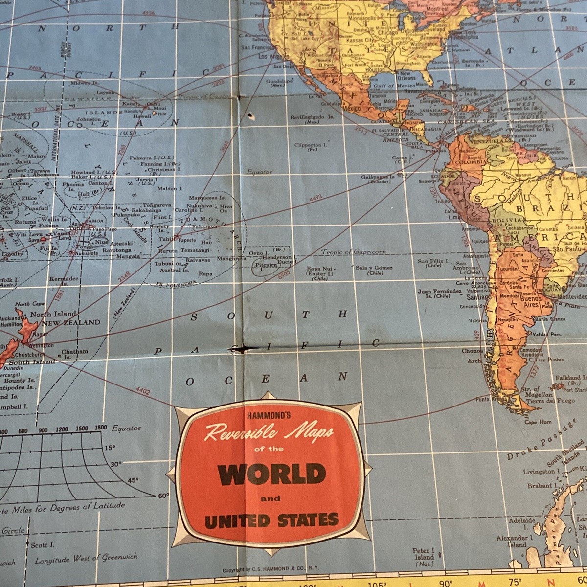 Vintage Large Wall Hammond's Reversible Maps Of The World