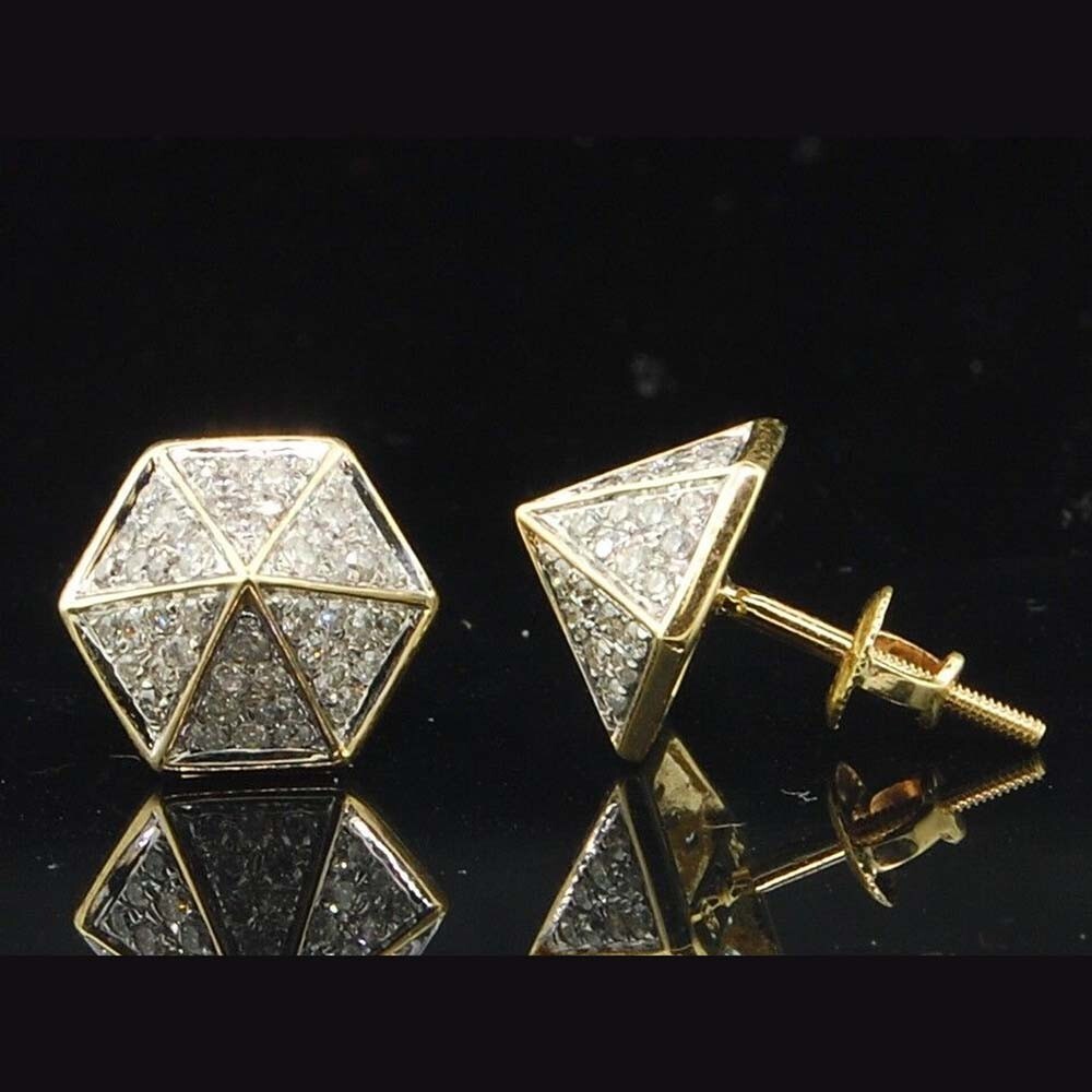 0.80 Carat Moissanite Hexagon Pave Stud Earrings in 14K Gold
