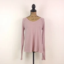 Lucky Brand Womens M Top Light Purple Long Slv Waffle Knit Lace Tulip Back Hem