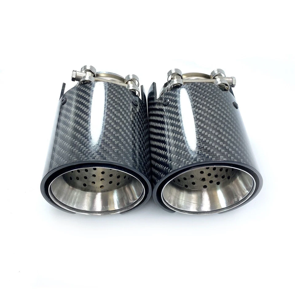 Punta de escape de plata carbono brillante 2 piezas para BMW M2 M3 M4 M135i M235i M140i M240i Foto 3 de 4