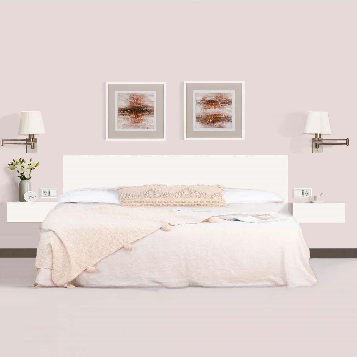 Cabezal cama - Cabecero con mesitas flotantes GRETA - Somier 135/150cm