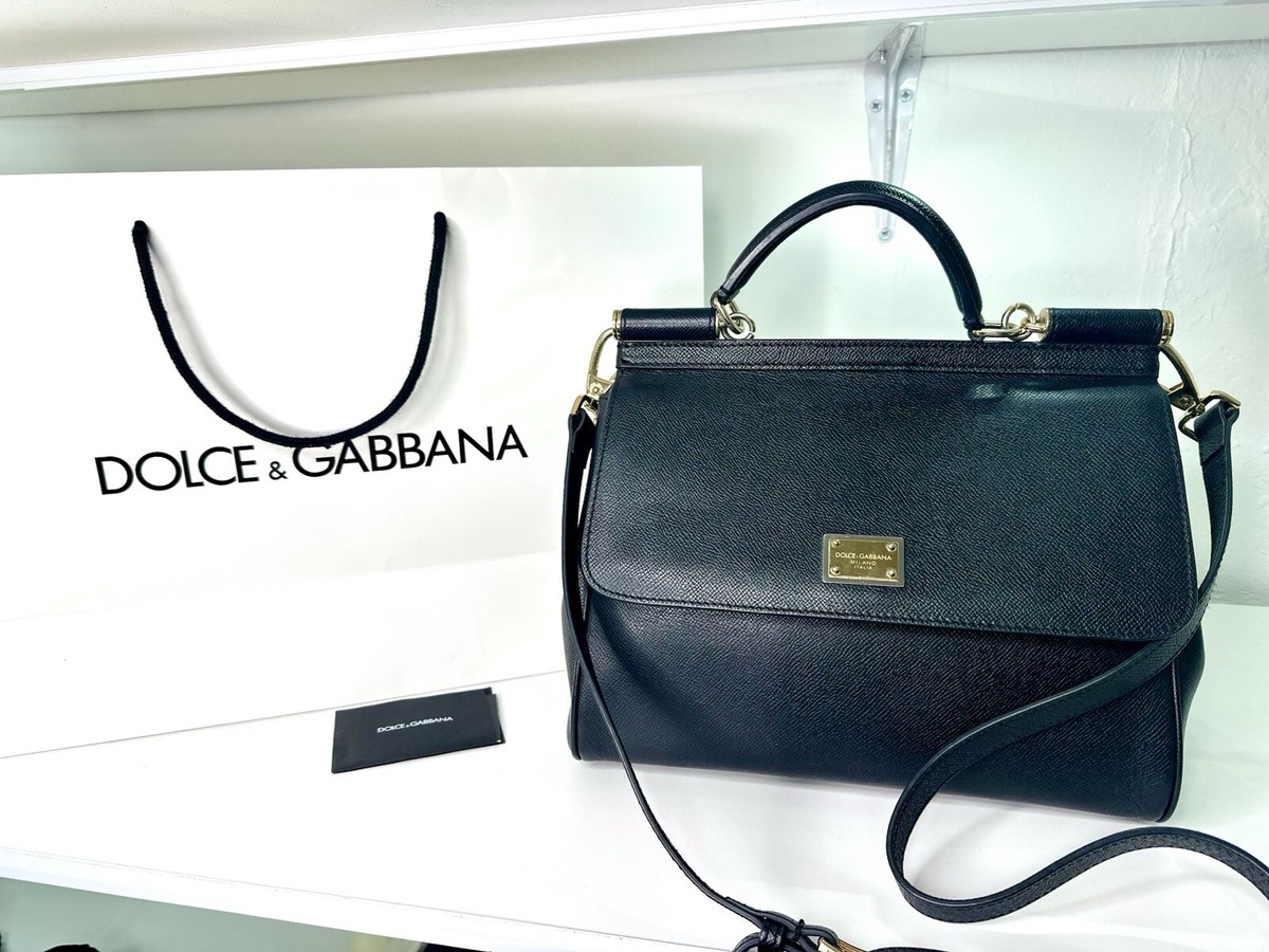 DOLCE&GABBANA水色レザー ハンドバッグ ゴールド金具 Elongated medium Sicily handbag in Light Blue for Women