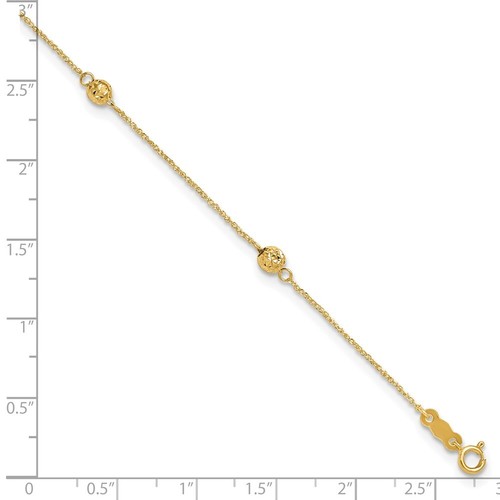 14k Yellow Gold Diamond-cut Bead w/ 1in ext. Anklet 1.16g for Mom - Picture 4 of 7