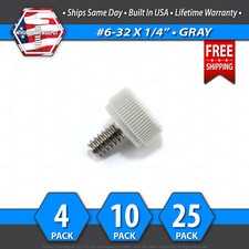  6-32 x 1/4" Thumb Screw Stainless Steel - Gray Round Knurled Knob - USA