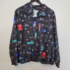 Koret Sport Women Jacket 18w All Over Print Full Zip Black Windbreaker Vintage
