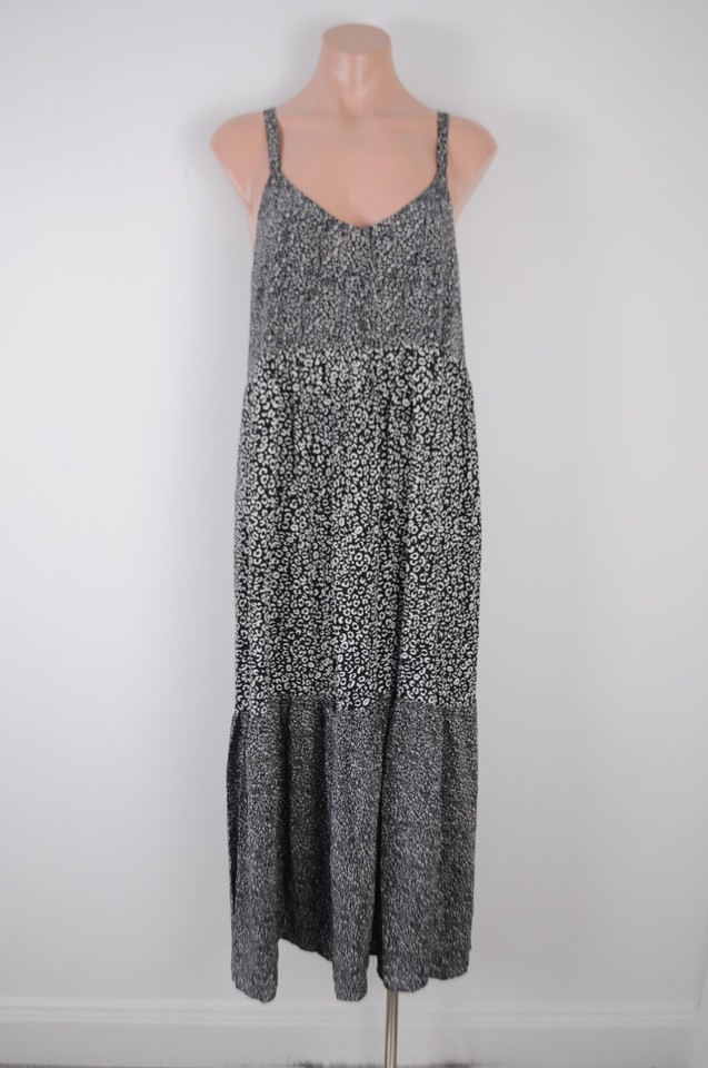Sussan Dress Womens 10 Black White Leopard Midi Slip Sleeveless