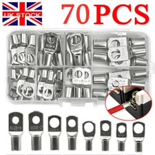 70x Copper Tube Terminals Battery Welding Cable Lug Ring Crimp Connector Kit Box