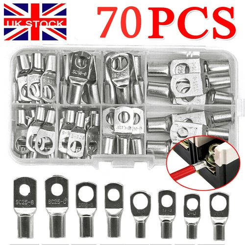 70Pcs Copper Tube Terminals Battery Welding Cable Lug Ring Crimp Connectors Set - Picture 3 of 18