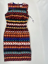 Calvin Klein Bodycon Dress Womens 6 Multicolor Geometric Sleeveless Casual NEW
