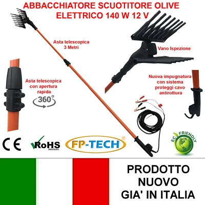 FP-TECH ABBACCHIATORE OLIVE SCUOTITORE RACCOGLI SCUOTIOLIVE ELETTRICO 3 METRI 12V 140 W