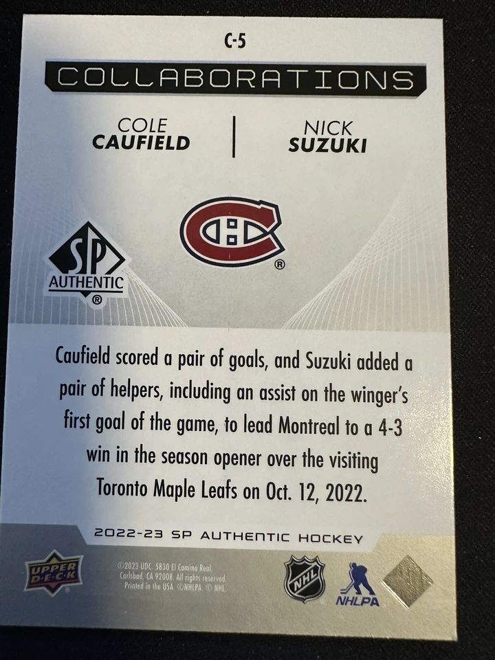 2022-23 SP Authentic Collaborations Duos #C-5 Nick Suzuki / Cole Caufield - Image 2 of 2